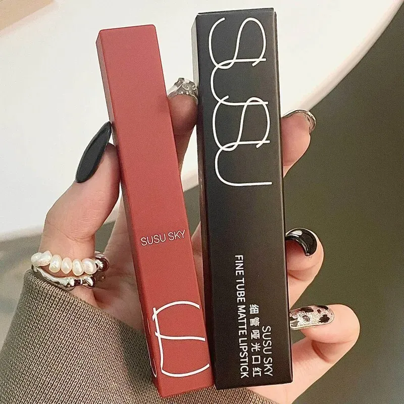 Matte Lipstick TX010 Thin Tube Waterproof Sweatproof Does Not Fade Can Be Used on Lips and Cheeks