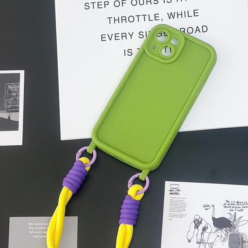 Fashion Candy Color Double Lanyard Bracelet Soft Phone Case For iPhone 16 15 14 13 12 11 Pro Max 14 15 Plus X XR XS Max 7 8 Plus_voghion.com