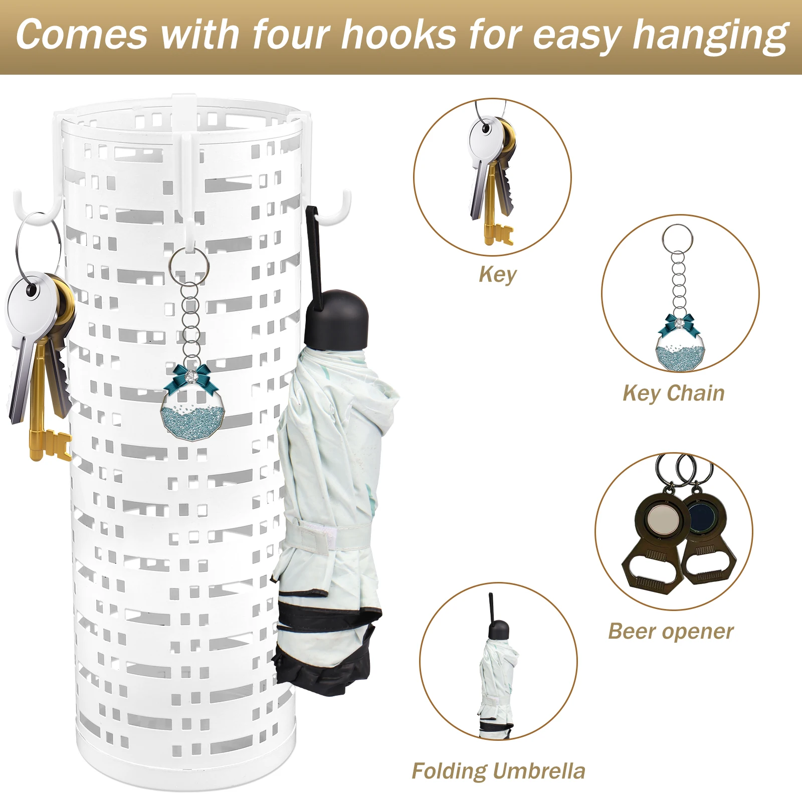 Metal Umbrella Storage Rack Free Standing Round Umbrella Bins Waterproof Hollow Storage Bucket For Indoor Home Office