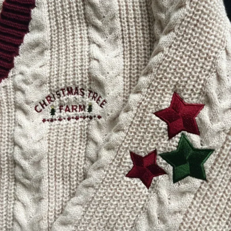 Christmas Tree Women Cardigan Autumn Winter Knitted Cardigans with Star Embroidery Holiday Sweater Folklore Tops Christmas Gift 2