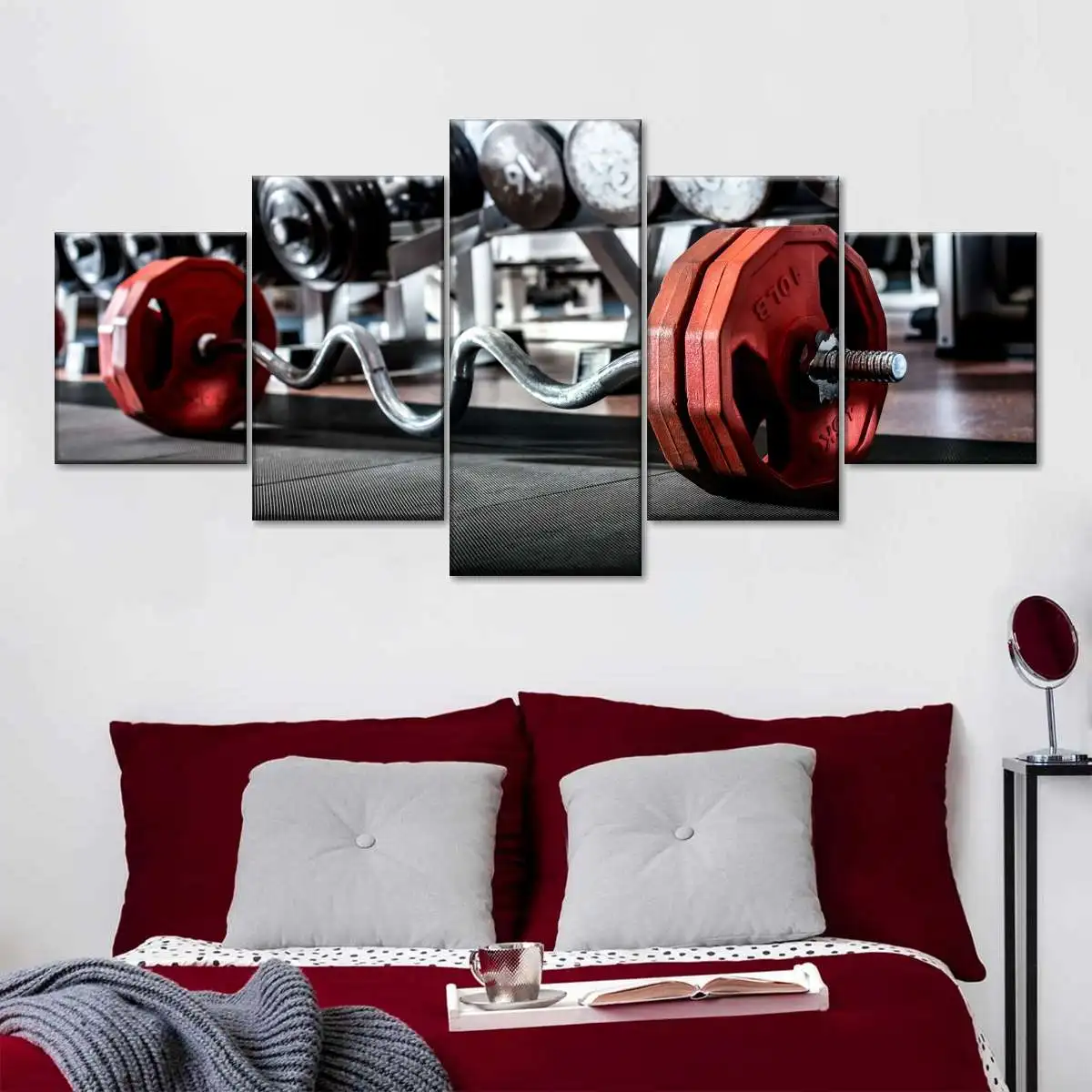 Ginásio Barbell Pintura Canvas, Wall Picture, Fitness Equipment, cartazes, impressões, arte para sala de estar, Home Decor, 5 PCs