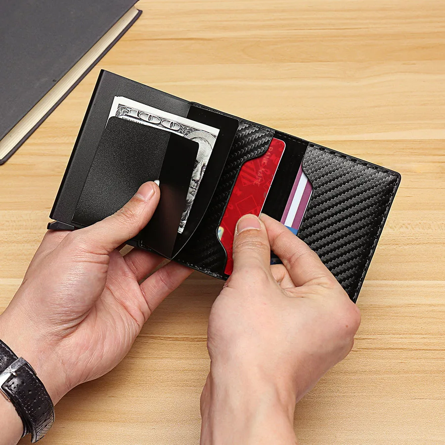 Credit card holder RFID Credit Card Holder Wallet Men Women Carbon Fiber Metal Wallets Cardholder Case Vintage Leather Wallet Small Money Bag Purse
