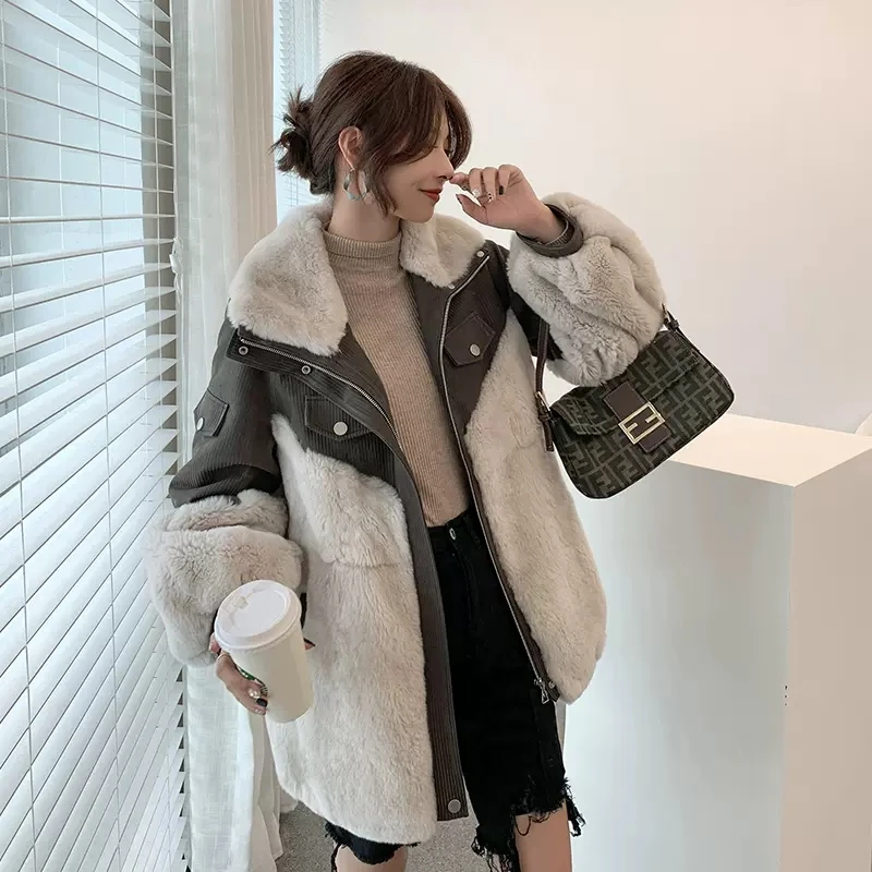 Giacca Da Donna In Vera Pelliccia Di Coniglio Di Alta Qualità Autunno Inverno Cappotto Di Pelliccia Giacche Parka Calde Fourrure De Femme