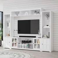 4 Piece Wall Unit TV Stand with Bookshelf,TV Console Table Media Entertainment Center, Living Room Wine Cabinet Display Cabinet 1