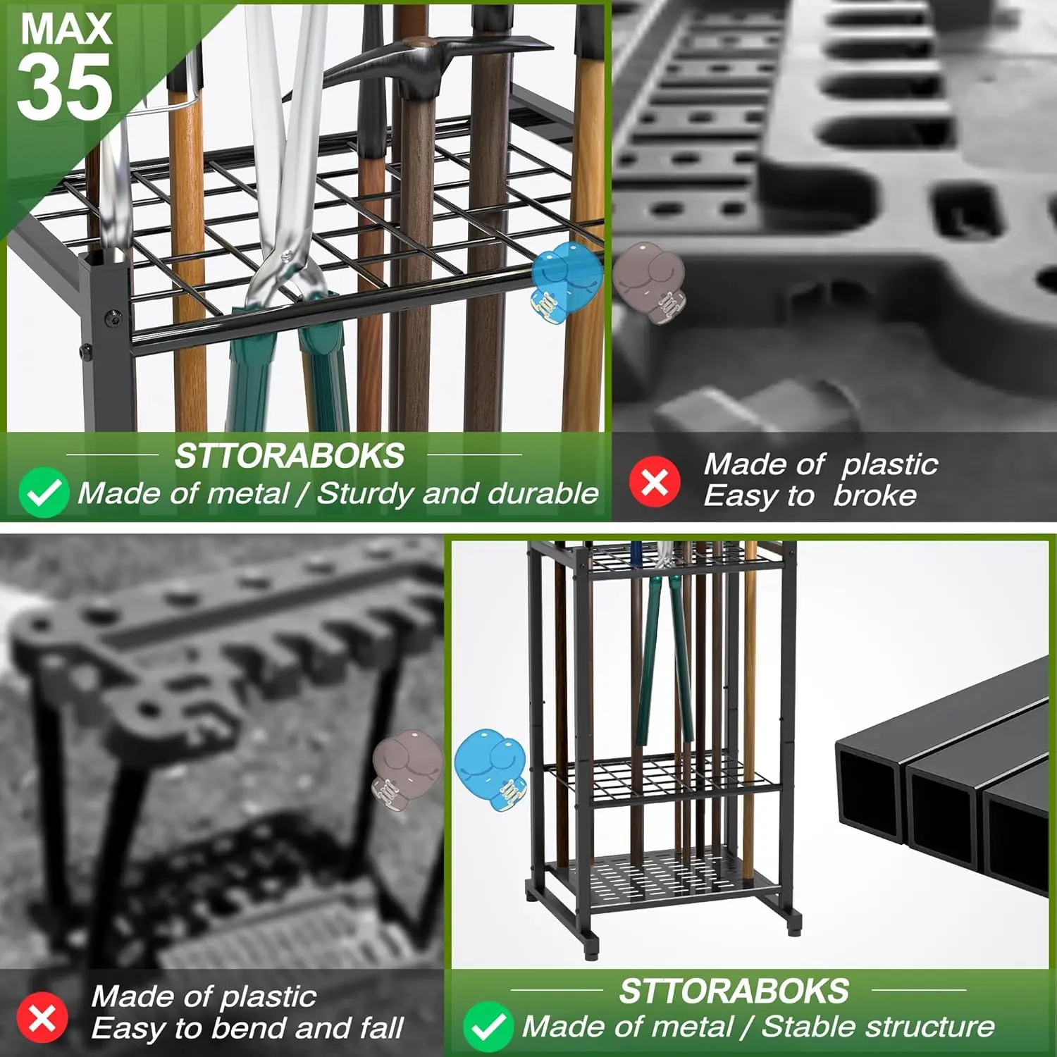 Garden Tool Organizer, Yard Tool Tower Rack for Garage Organization and Storage, Up to 35 Long-Handled Tools/Rakes/Brooms, Heavy 4