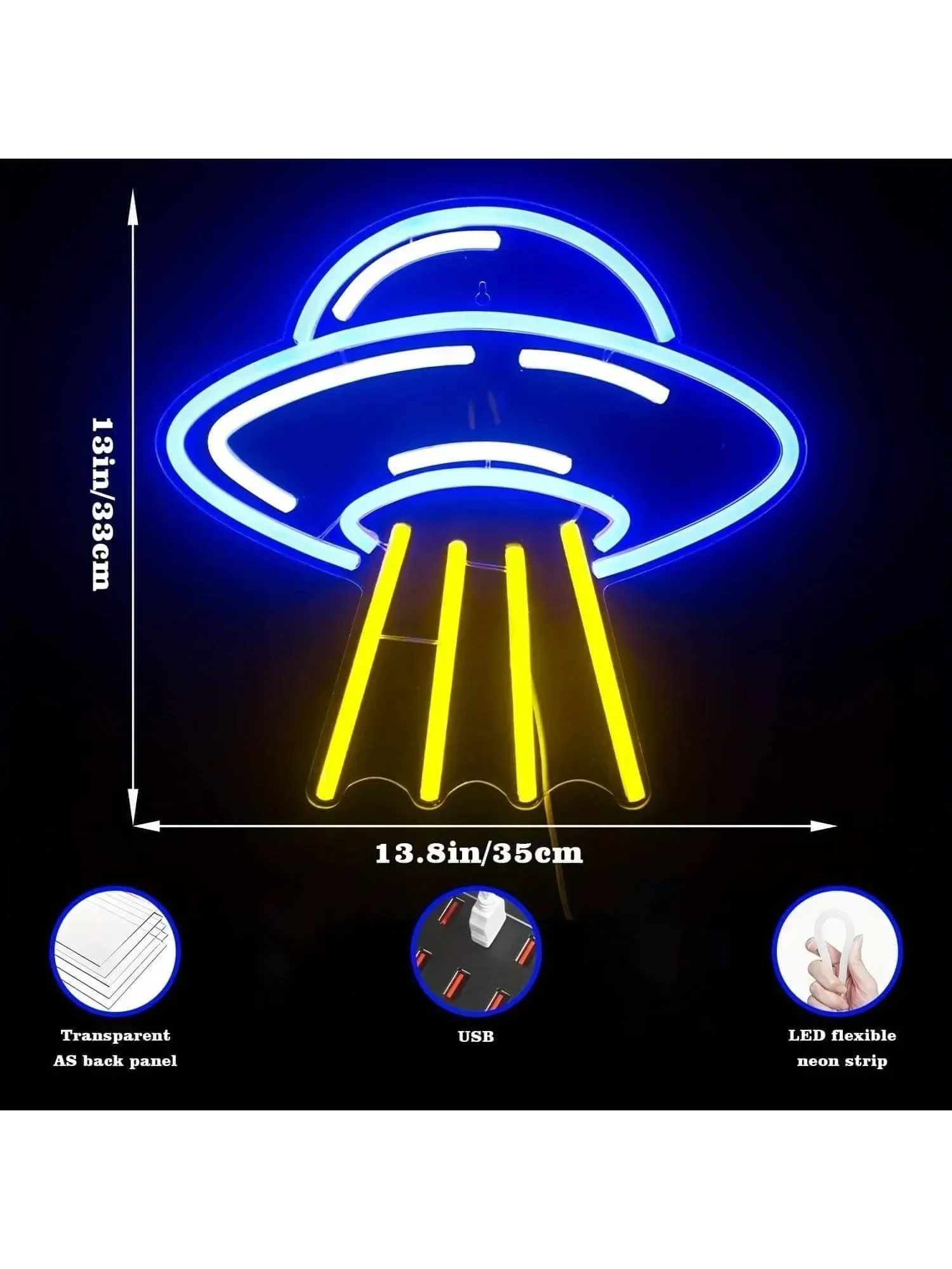 Description Picture 3 of itemUFO Alien Spaceship LED Neon Light for Bedroom Decor Acrylic Neon Wall for Kids Astronomy School Science Museum Decoration Gift