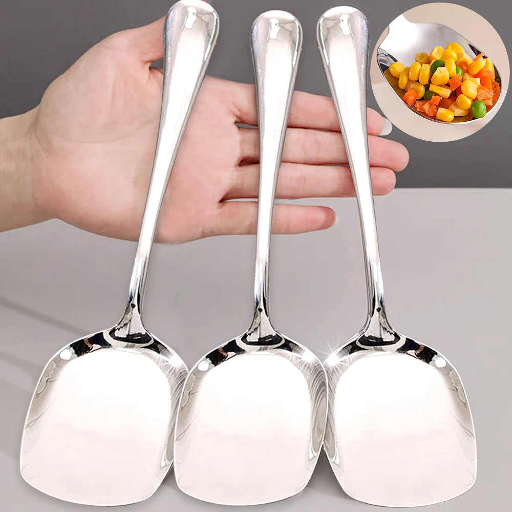 Larg Spoon Long Handle Spoons Kitchen Dinner Dish Soup Rice Western Restaurant Bar Public Scoop Stainless Steel Round Head Ladle