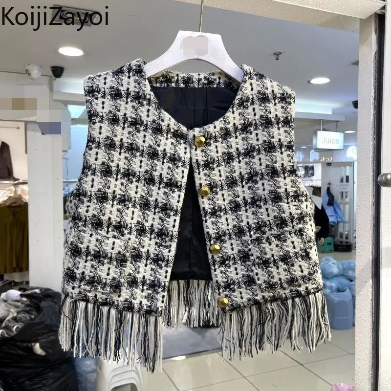 

Koijizayoi Elegant Women Tassel Tanks Office Lady Singel Breasted Chic Korean Camisole Fashion All Match Slim Vest Women Clothes