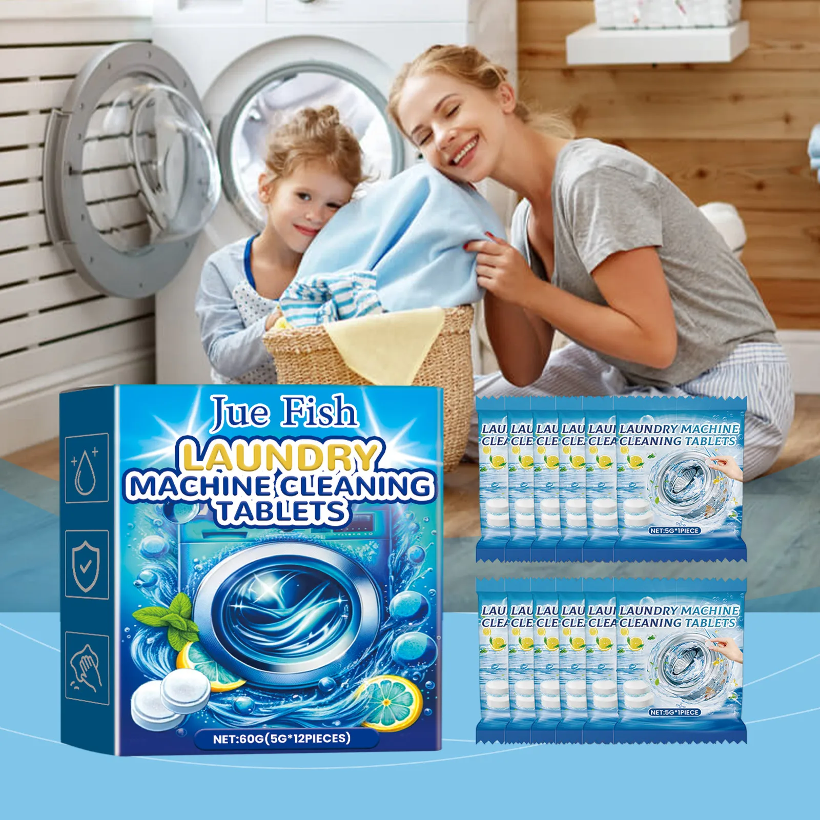 Washing Machine Tablets 12pcs Tablets Washing Machine Effervescent Tablets Cleaner Laundry Deep Cleaning Remove Odor Decontamination