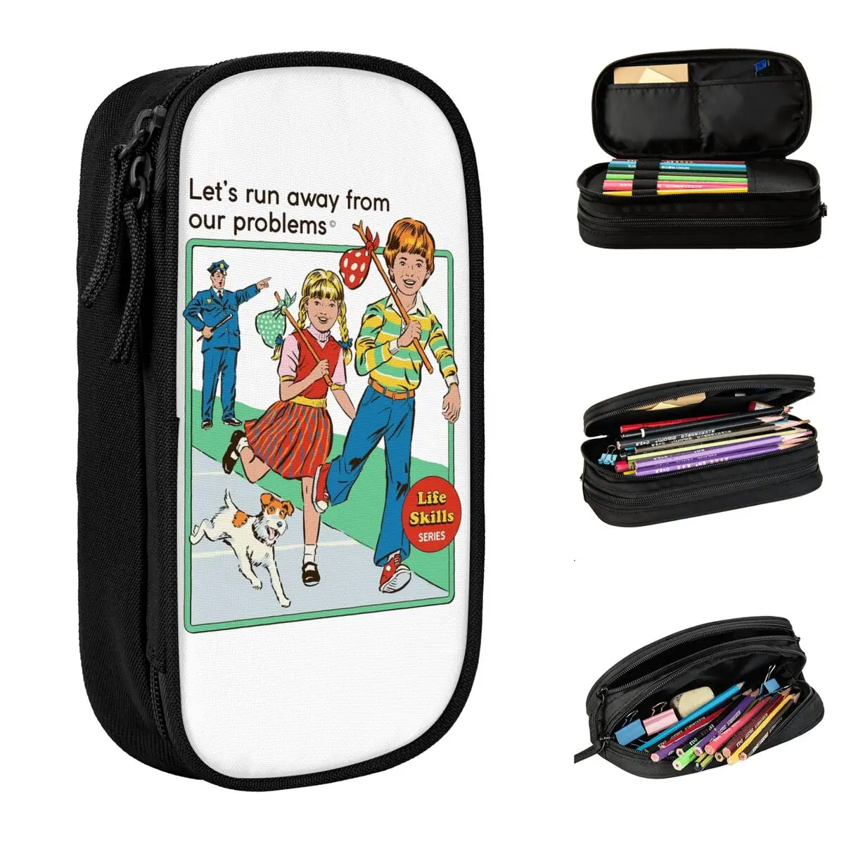 

Creative Let's Run Away Pencil Cases Pencil Pouch Pen for Girls Boys Large Storage Bags Students School Zipper Stationery