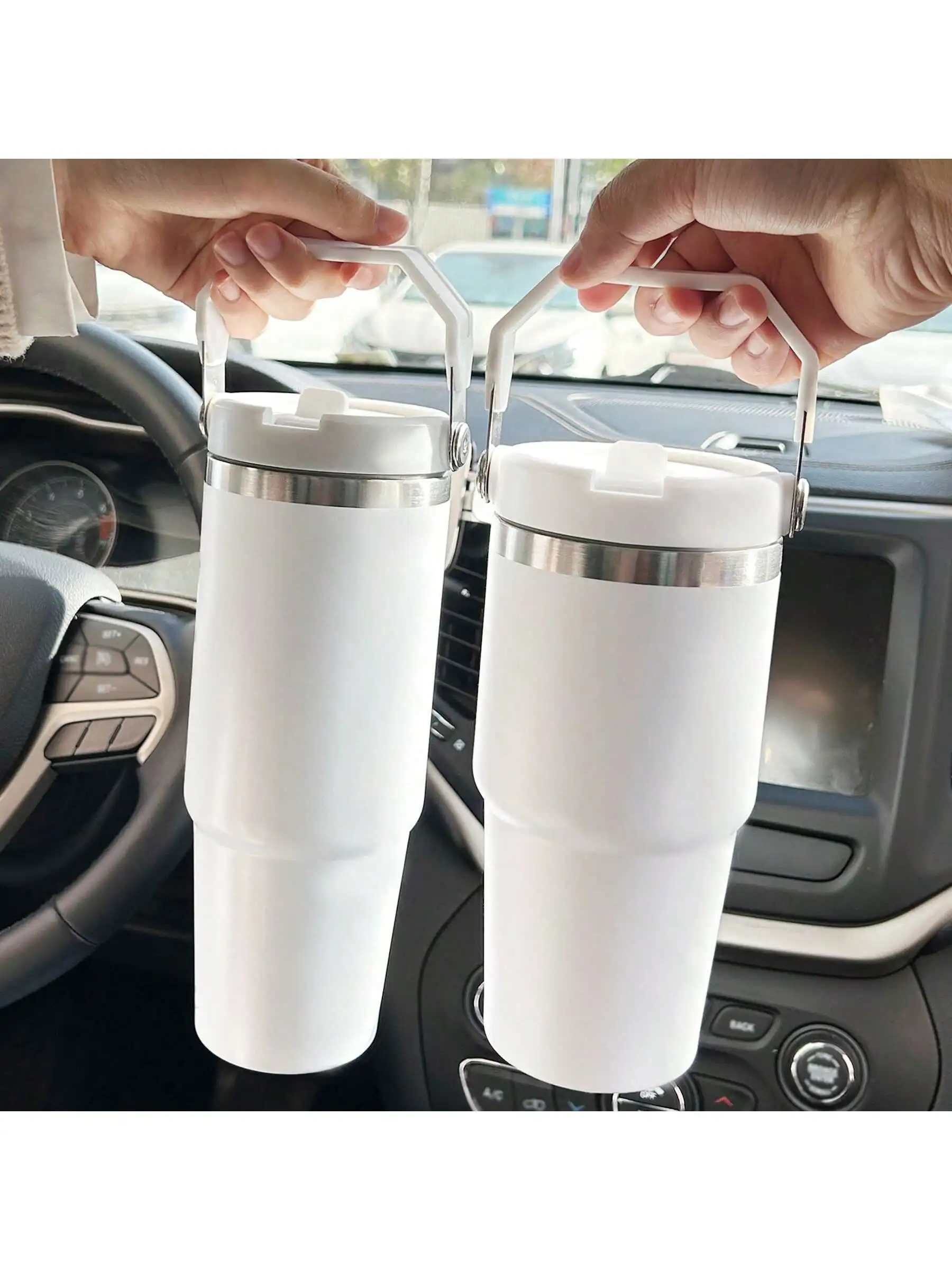 1pc Stainless Steel Tumbler with Straw, Vacuum Insulated Water Bottle for Home, Office or Car, Reusable Cup with Straw Leak