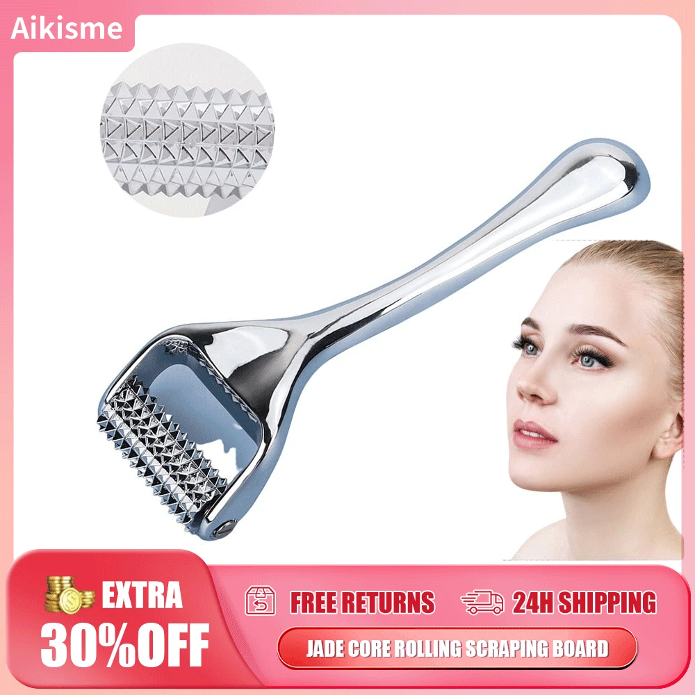 

Zinc Alloy Derma Roller Wrinkle Removal Microneedle Facial Manual Beauty Massager Double Head Metal Jade Roller Skin Care Tools