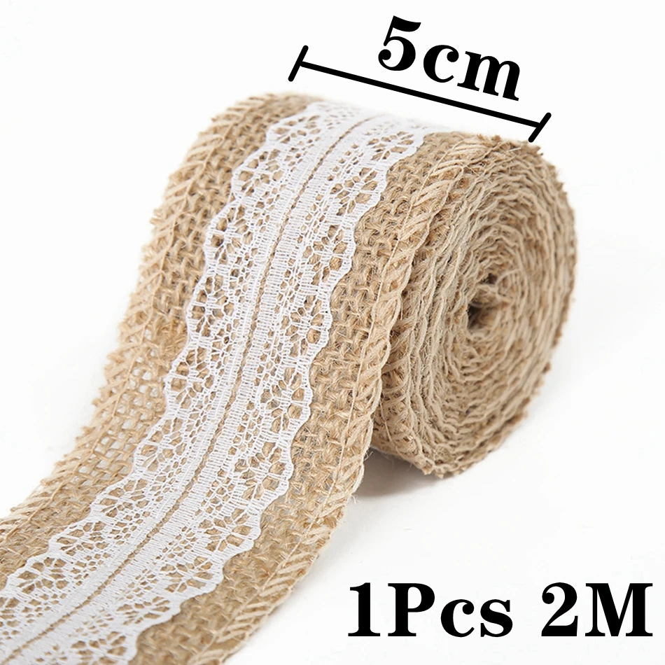 2M/Roll Natural Vintage Jute Burlap Lace Ribbon Crafts DIY Sewing Jute Fabric Gift Wrap Wedding Party Christmas Home Decoration