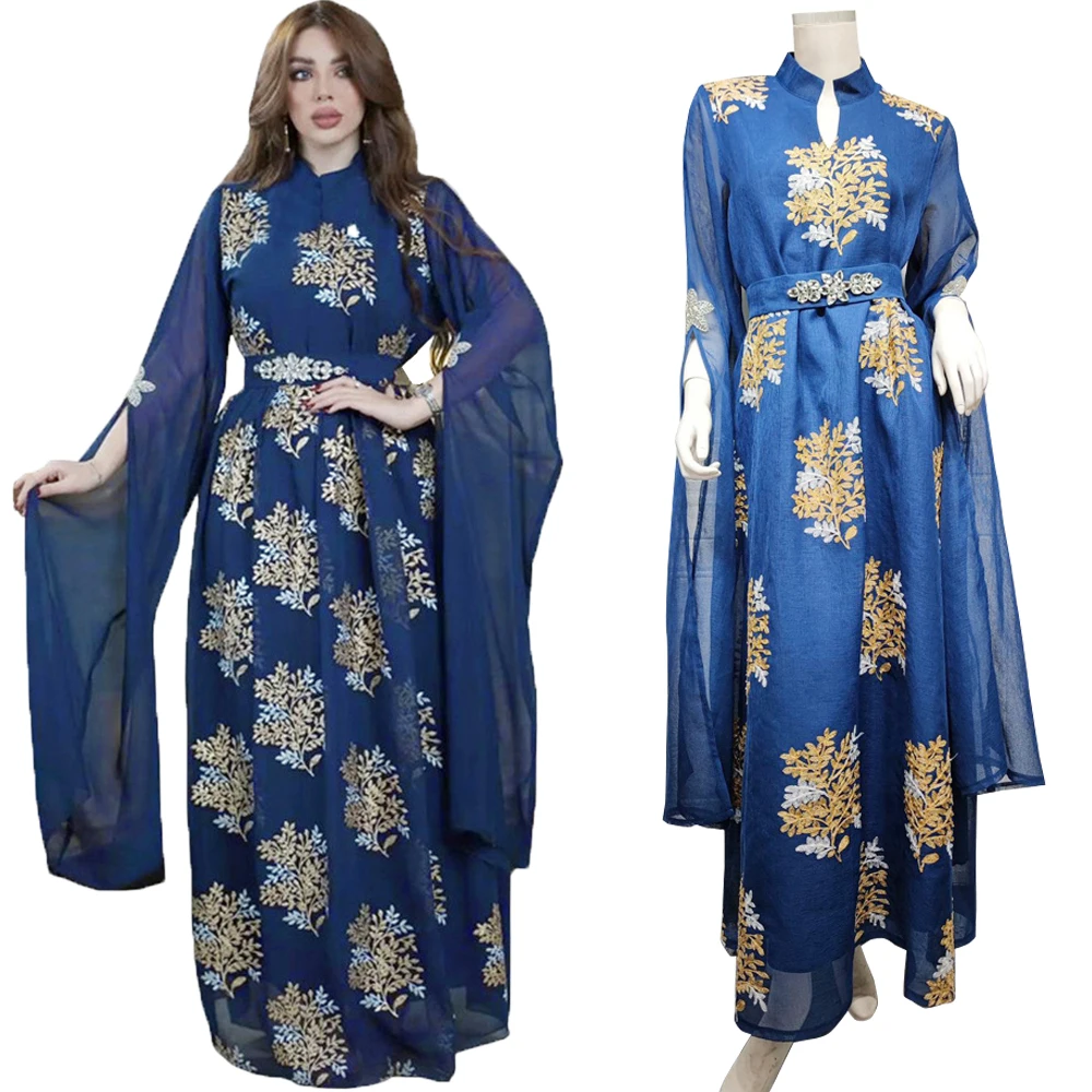 

Dubai Abaya Muslim Women Embroidery Long Dress Evening Party Gown Luxury Rhinestone Islamic Arabic Middle East Kaftan Moroccan