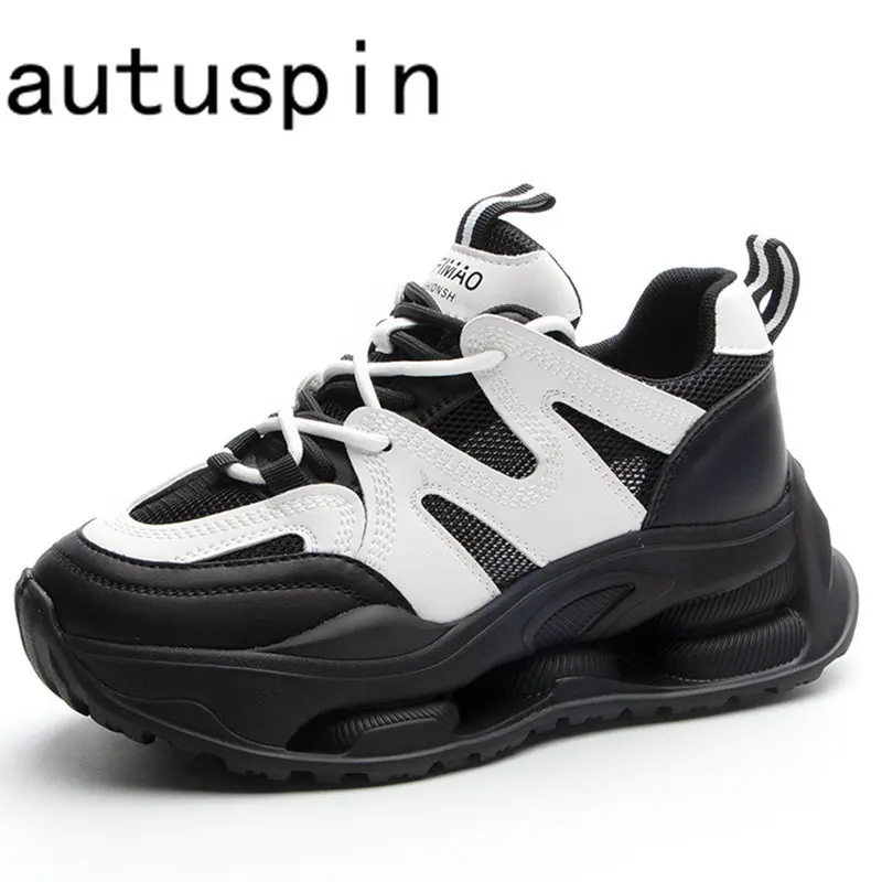 

Auutspin 6m Increasing Height Women Sneakers Summer Fashion Outdoor Genuine Leather Leisure Lace-Up Sports Shoes Office Lady