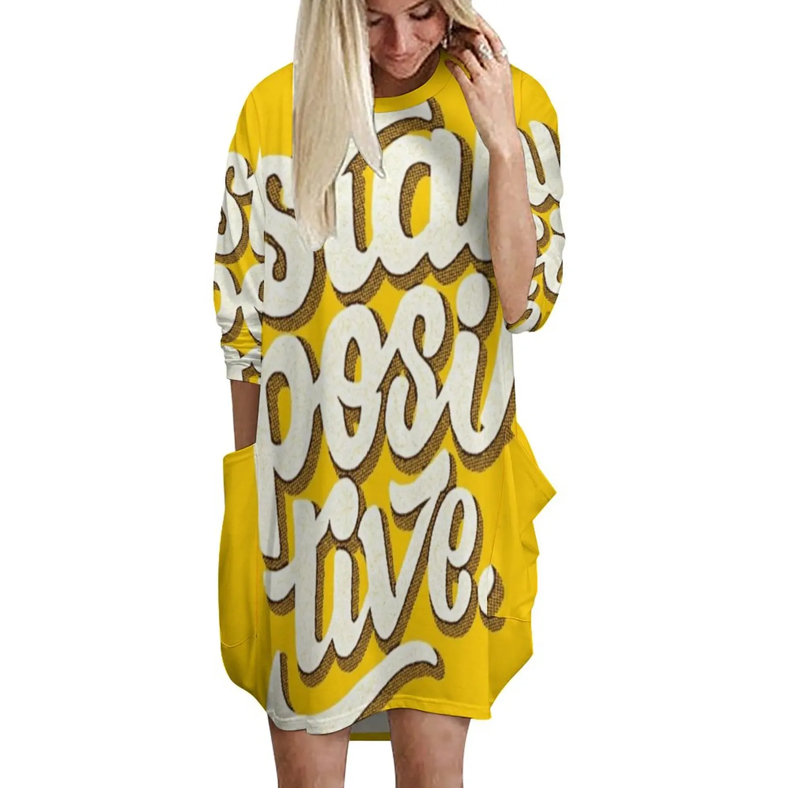 Stay-Positive-Hand-Lettering-Retro-Type-Design-Print-Shirt-Dress-Autumn ...