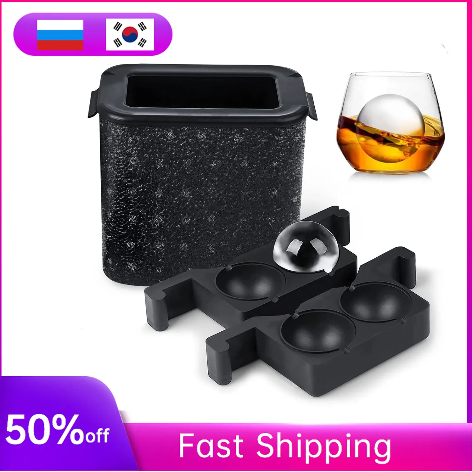 Clear Ice Ball Maker Silicone Ice Cube Maker Whisky Tray Sfera Crystal Clear 2.35 Pollici Whisky Trasparente Round Ice Box Mold