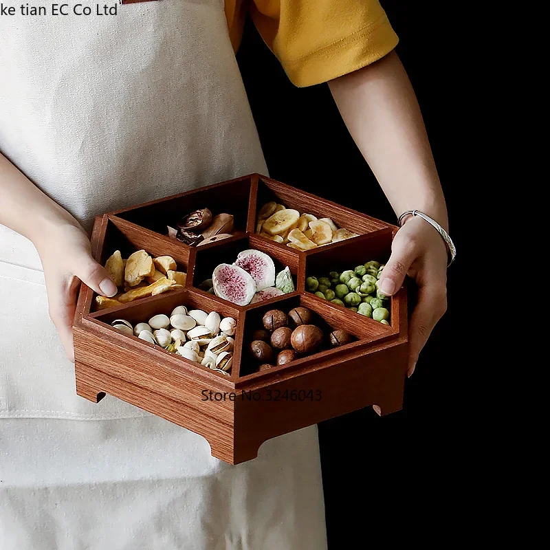 European creative solid wood candy box with lid dry fruit snack box home wooden nuts melon storage wedding gift