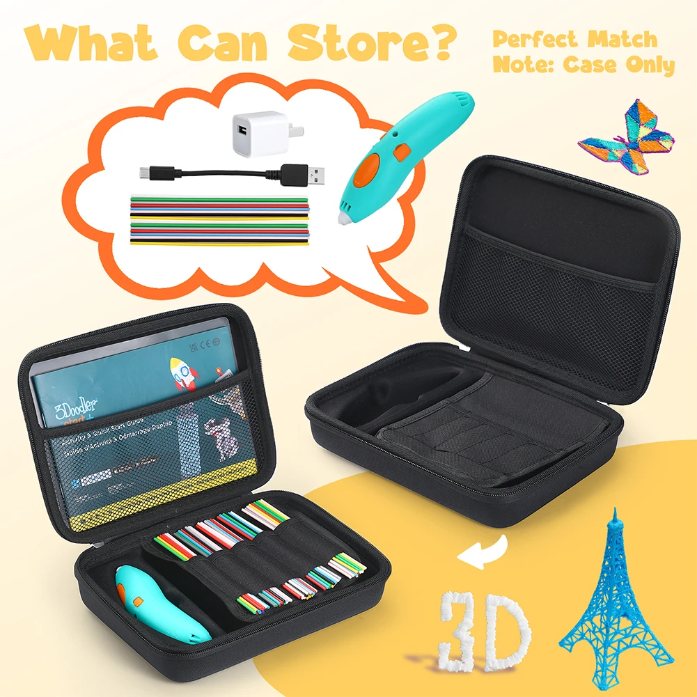 3Doodler Start+ Essentials (2024) 3D 펜 세트용 보관 케이스, 충격 방지 하드 여행용 케이스, 휴대용 프린팅 펜 보관 가방