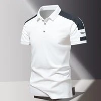 POLO d'été pour hommes, T-shirt à manches courtes décontracté d'affaires haut de gamme en soie glacée, haut à revers en pur coton fin de couleur unie 1