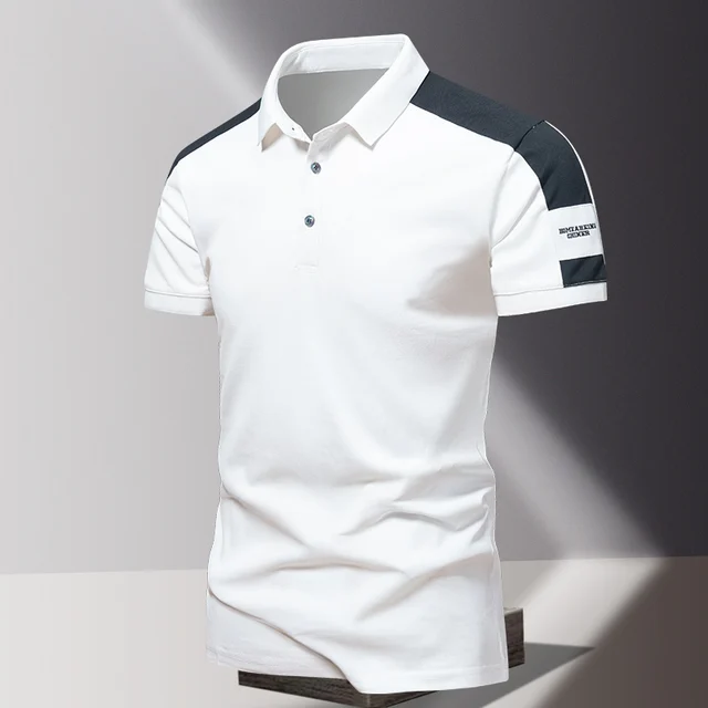 POLO d'été pour hommes, T-shirt à manches courtes décontracté d'affaires haut de gamme en soie glacée, haut à revers en pur coton fin de couleur unie 1