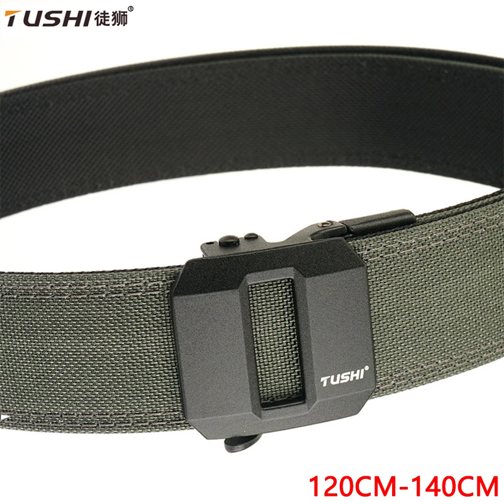 TUSHI Hard Tactical Gun Belt for Men 140cm Metal Automatic Buckle Thick Nylon Police Military Belt Casual Belt IPSC Girdle Male