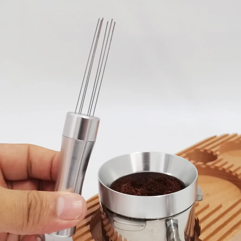 Espresso Tamper 6 Stirring Powder Needle Distributor Stainless Steel Espresso Coffee Tamper Aluminum Handle Filter Coffee Porfilter Maker Tools