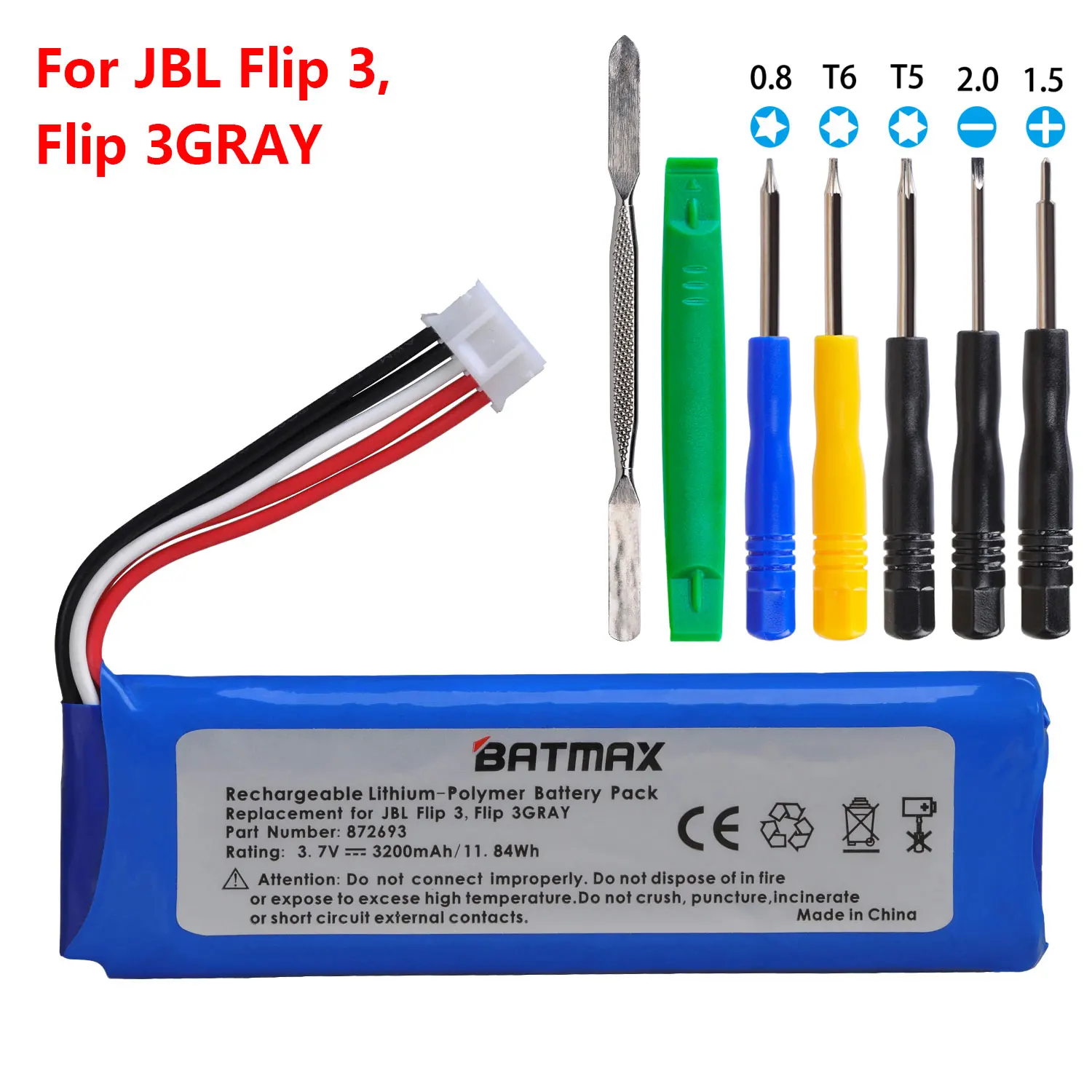 binnen plastic Wijzigingen van 3.7V 3200Mah GSP872693 Batterij Voor Jbl Flip 3 JBLFLIP3GRAY GSP872693 -  AliExpress Consumentenelektronica