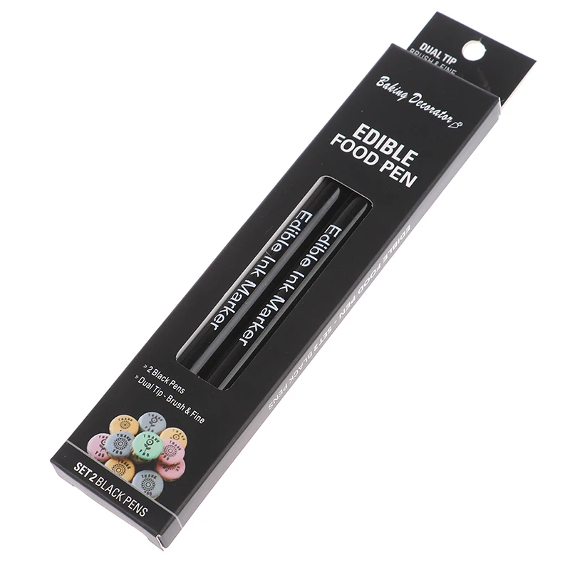 2PCS Black Food coloring Pens Double Sided Food Grade and Edible Marker Writers Food Coloring Pens