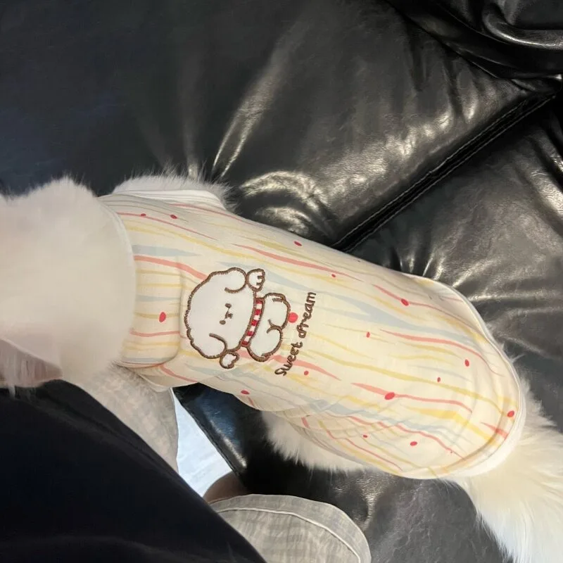 헬로키티 물방울무늬 탱크탑 (고양이, 소형견용), 자수 장식 통기성 털빠짐 방지 민소매 봄 여름 애완동물 셔츠