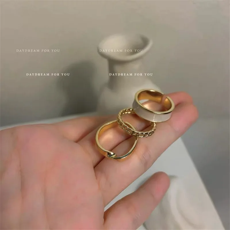 Ring Set Adjustable Rings Wedding Rings 3pcs/set Bohemian White Enamel Round Metal Ring Sets Geometric Twist Open Adjustable Rings Sets for Women Girl Wedding Jewelry