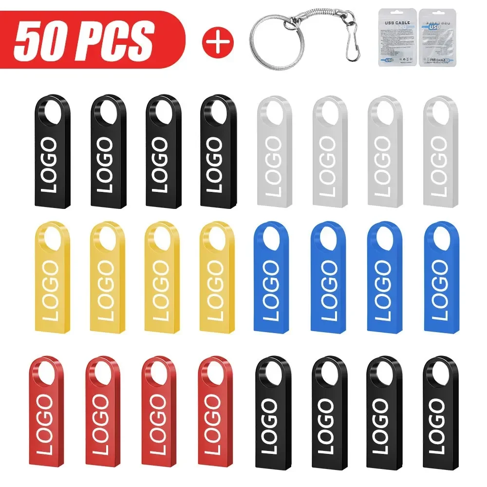 

50PCS Free Custom LOGO USB Flash Drive 4GB 8GB 2.0 High Speed Pen Drive 16GB 32GB 64GB 128GB Pendrive metal usb sticks with key