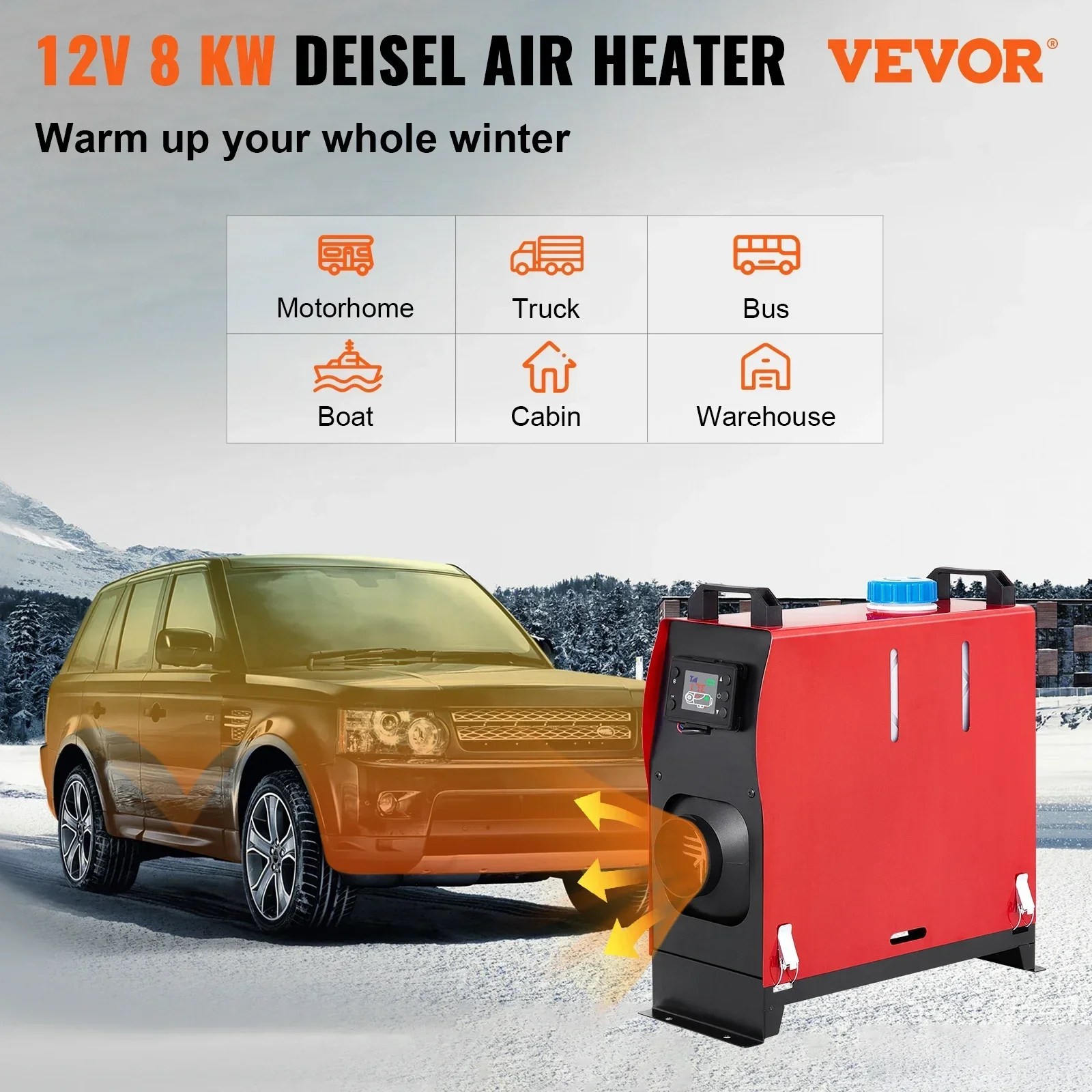12V 8KW Air Diesel Heater Draagbare Standkachel Kit met Geluiddemper Afstandsbediening LCD-scherm, Diesel Verwarming Stil voor Auto Vrachtwagens Boot Bus Camper Trailer Jacht Caravan Touring Donker