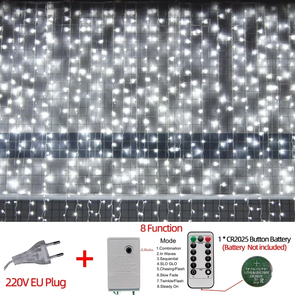 thumbnail image 1 of Decoraciones navideñas de Año Nuevo para el hogar al aire libre Cortina de luces LED impermeables Cadena de carámbanos Guirnalda de calle en la casa Invierno, 1 of 5