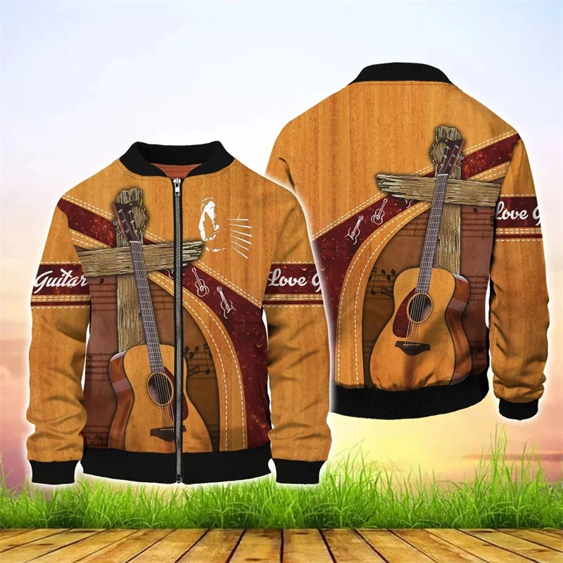 thumbnail image 1 of Chaqueta con estampado de guitarra para hombre, abrigo con estampado 3D de instrumentos musicales, sudaderas casuales de moda, chaquetas holgadas con cremallera, camisetas de manga larga, 1 of 4