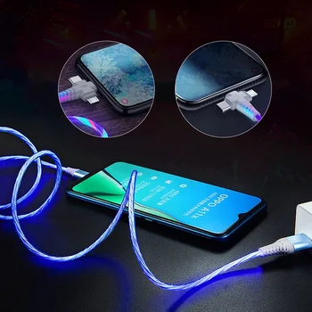 MVQF 3in1 6A Charging Cable Flowing Light Up Data Cord Fast Charging Line Micro USB Type-C Connector for Samsung Xiaomi Huawei - Image 6