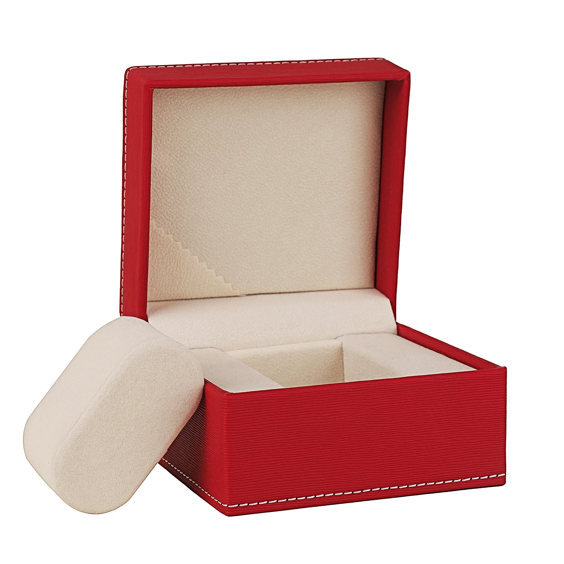 White Stitching Surface Red Line Texture Plush White PU Leather Flip Watch Case Box Free Customization Watch Box Organizer