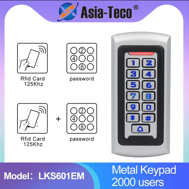 LED Backlight Metal Keypad Wiegand RFID Card Reader 125khz Access Control System Proximity Card Standalone 2000 Users Door Lock 1