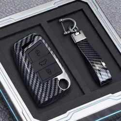 Premium Carbon Fiber Car Key Case Cover - 3/4 Button Protection for Volkswagen, SEAT, and Skoda (3 btn keychain)