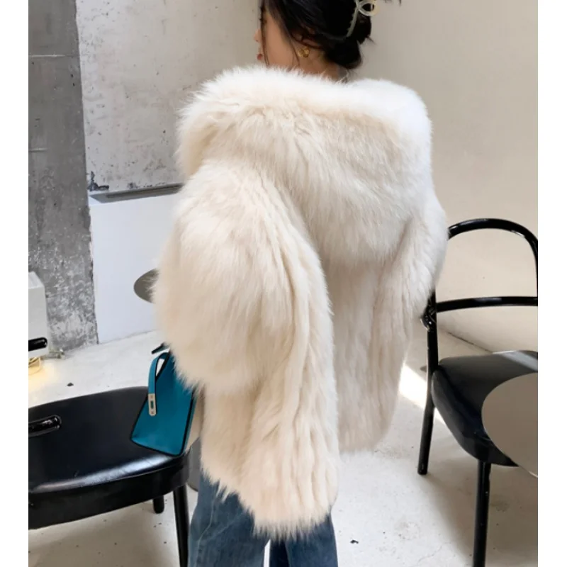 Chinese Fur  Encryption Double-Sided Woven Natural LUCKY Fox beizru Fur Coat Women's Hooded Big White Bear Young Furry Coat
