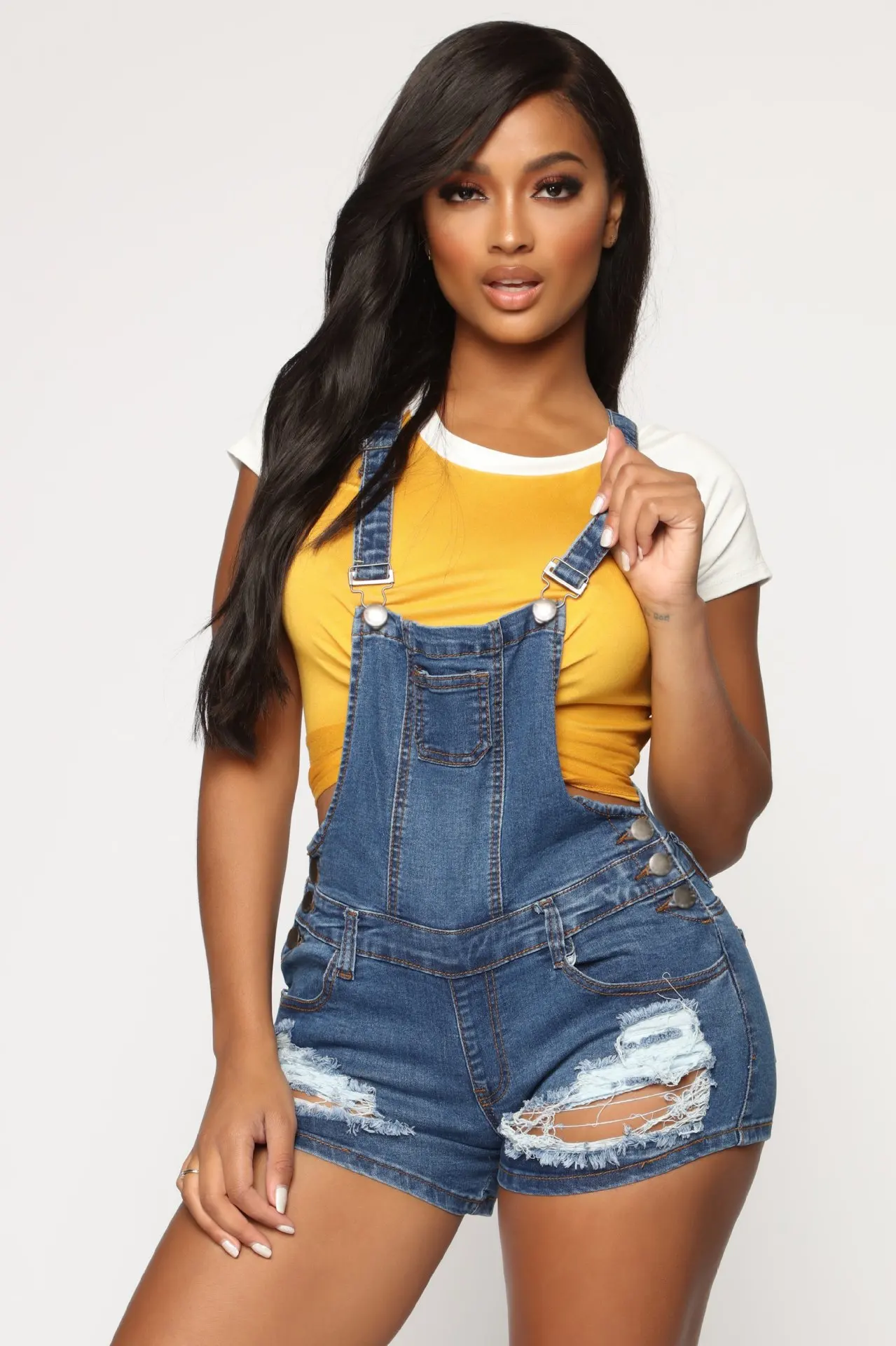 

Casual Women Plus Size Ripped Button Denim Overalls Short Streetwear Playsuit Bodysuit mujer jeans jumpsuit