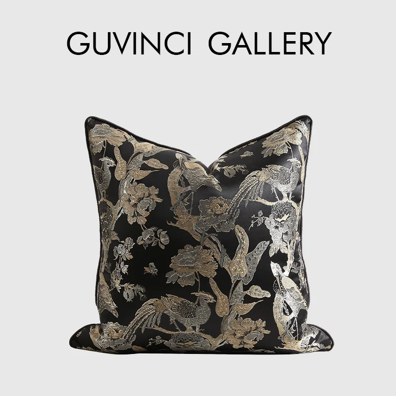 

Наволочки GUVINCI в стиле китайских древних императорских дворцов, наволочки с цветочным рисунком птицы, с золотой строчкой, жаккардовая Роскошная Подушка, 55x45 см