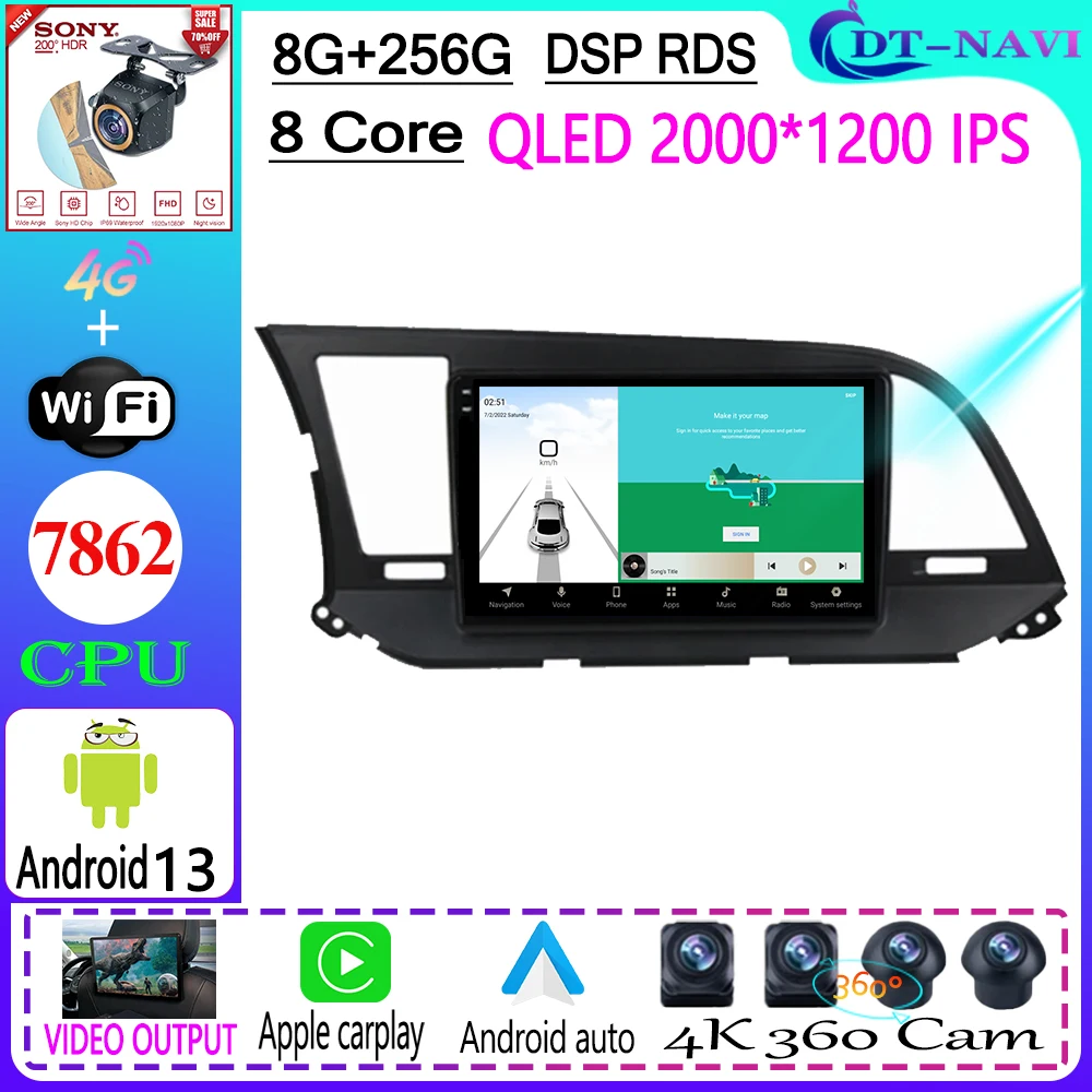 

Android 13 Car Radio Multimedia Video Player Navigation GPS For Hyundai Elantra 6 2016-2018 5G WIFI 4G BT Head Unit No 2din dvd