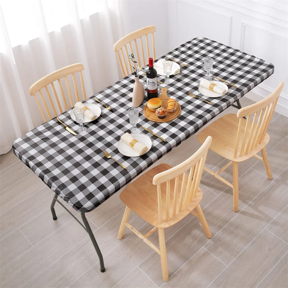 Olanly Rectangle Table Cover Elastic Waterproof Table Covers Fitted Vinyl Tablecloth For Home Party Camping Table Cloth Outdoor 6