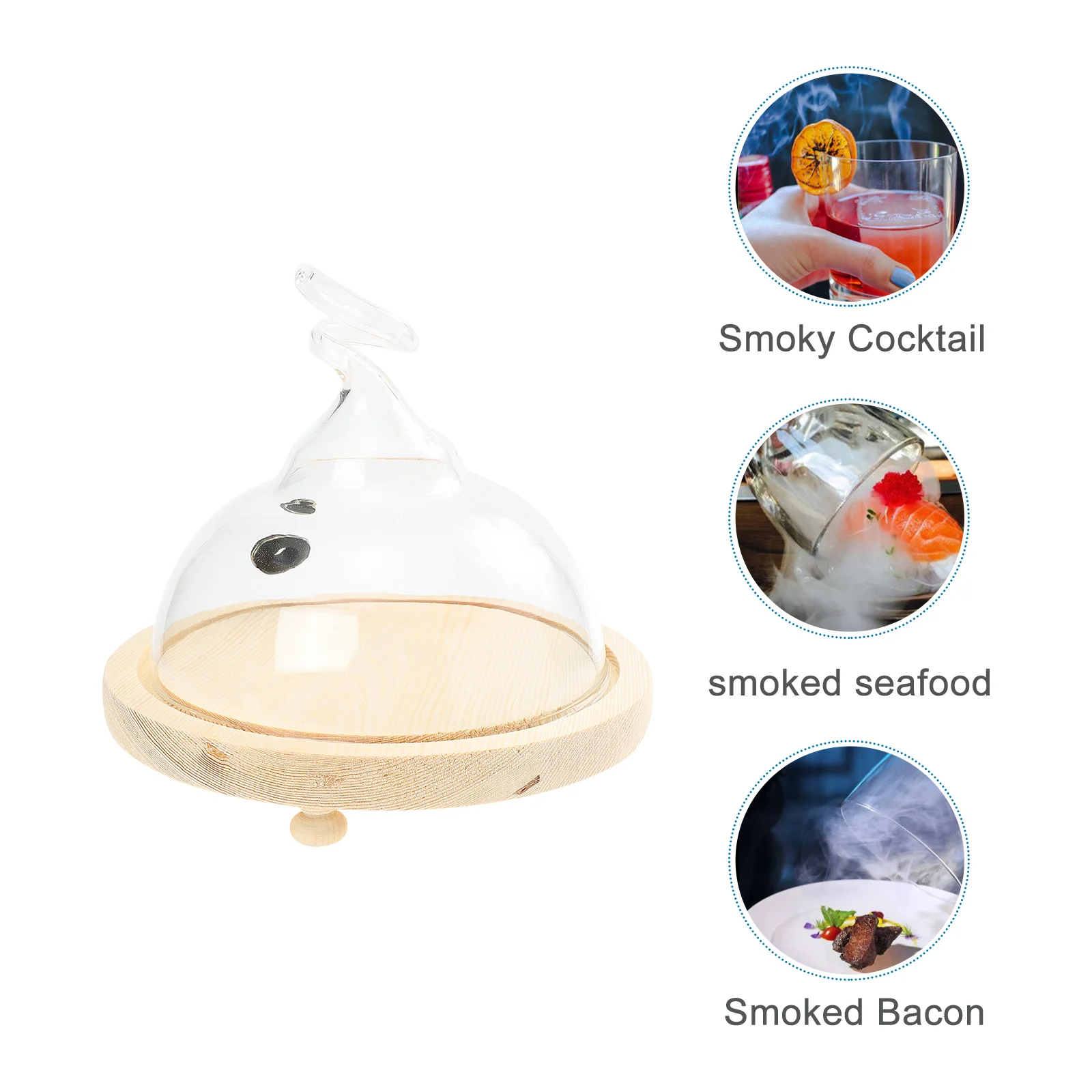 

1 Set Glass Cloche Dome Cover with Wood Stand Cocktails Covers Cake Display Cover Cake Plate Dish Cover For Infuser Smoker Bowls
