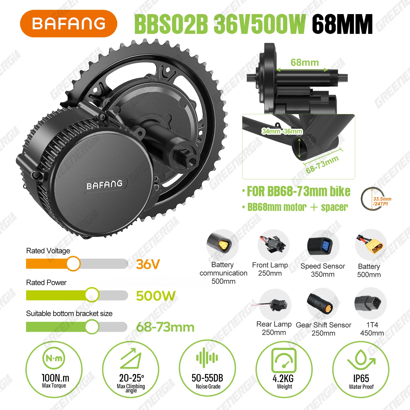 Kit de conversion moteur pédalier central BAFANG BBS01B 36V 250W pour