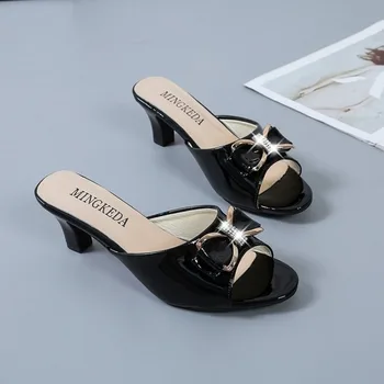 Summer Female Sandals Women Slippers Sexy Open Toe Fish Mouth Slippers  Ladies Rhinestone Bowknot Slides Shoes Plus Size 42 1