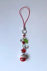 Handmade Red Lucky Cat Beaded Phone Charm with Leaf Accent (Red)