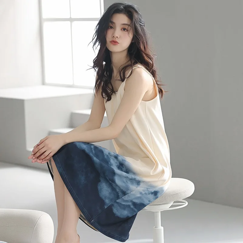 

Женские ночные рубашки с чернильным принтом Fdfklak, пикантная хлопковая летняя Ночная рубашка на бретелях, женская одежда для сна