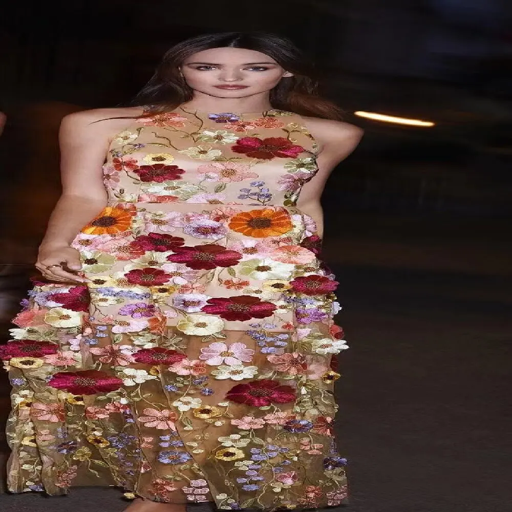 

Женское Повседневное платье без рукавов, Элегантное Длинное платье в богемном стиле с цветочной вышивкой, в стиле Звезд, для зимы